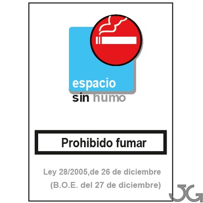 Cartel señalización de espacios libres de humo – Ley “antitabaco”. Fabricado en polietileno y medidas 21x29cm.