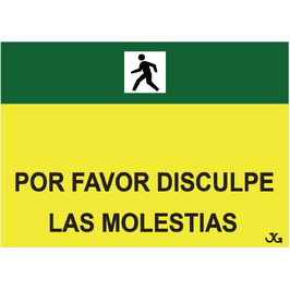 Cartelería para obras  Carteles polipropileno amarillo "Rogamos disculpen las molestias", varios idiomas de 70x50cm