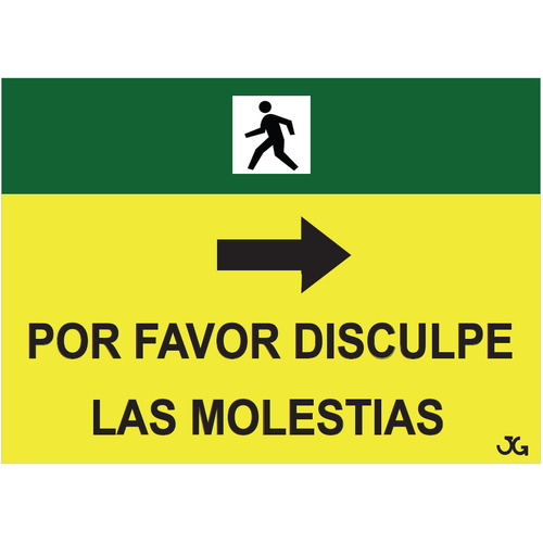 Señal de obra de advertencia para peatones. Carteles fabricados en polipropileno con 4 ojales de 70x50cm. Disponible en Español, Catalá, Euskera y Gallego