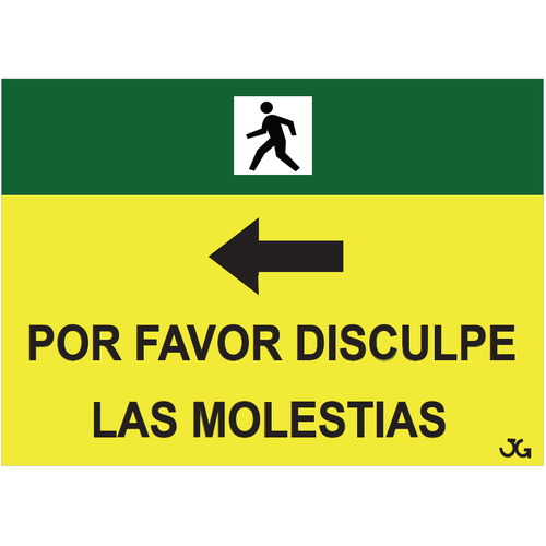 Señal de obra de advertencia para peatones. Carteles fabricados en polipropileno con 4 ojales de 70x50cm. Disponible en Español, Catalá, Euskera y Gallego