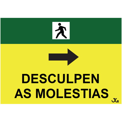 Señal de obra de advertencia para peatones. Carteles fabricados en polipropileno con 4 ojales de 70x50cm. Disponible en Español, Catalá, Euskera y Gallego