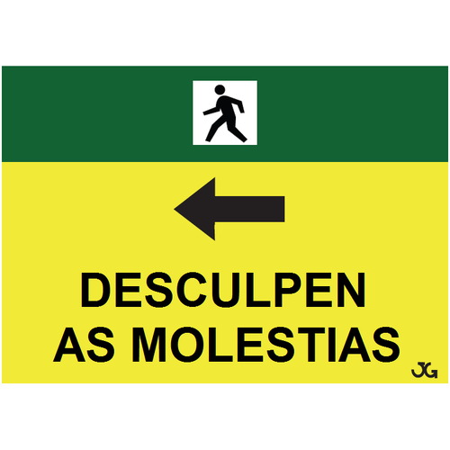 Señal de obra de advertencia para peatones. Carteles fabricados en polipropileno con 4 ojales de 70x50cm. Disponible en Español, Catalá, Euskera y Gallego