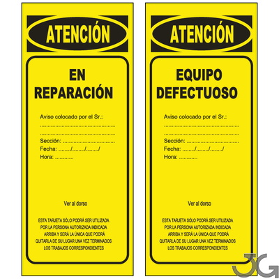 Tarjetas de señalización especial a doble cara para el control de instalaciones, maquinas, andamios y otras utilidades. Señales de seguridad