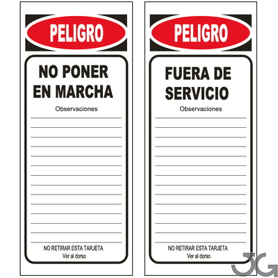 Tarjetas de señalización especial a doble cara para el control de instalaciones, maquinas, andamios y otras utilidades. Señales de seguridad