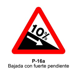 P-16a Bajada con fuerte pendiente <p class="new_señal"> NUEVA </p>
