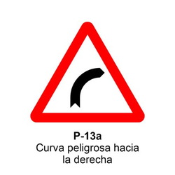 P-13a Curva peligrosa hacia la derecha Señales DEFINITIVAS (fondo blanco)