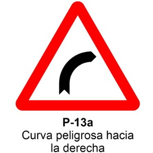 P-13a Curva peligrosa hacia la derecha