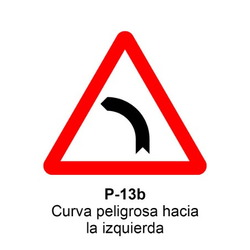 P-13b Curva peligrosa hacia la izquierda Señales DEFINITIVAS (fondo blanco)