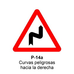 P-14a Curvas peligrosas hacia la derecha Señales DEFINITIVAS (fondo blanco)