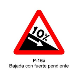 P-16a Bajada con fuerte pendiente <p class="new_señal"> NUEVA </p> Señales DEFINITIVAS (fondo blanco)