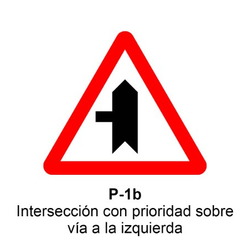 P-1B Intersección con prioridad sobre vía a la izquierda Señales DEFINITIVAS (fondo blanco)