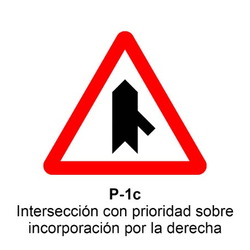 P-1C Intersección con prioridad sobre incorporación por la derecha Señales DEFINITIVAS (fondo blanco)