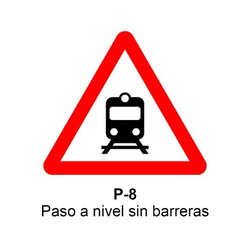 P-8 Paso a nivel sin barreras <p class="new_señal"> NUEVA </p> Señales DEFINITIVAS (fondo blanco)