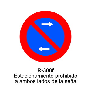 R-308f Estacionamiento prohibido a ambos lados de la señal