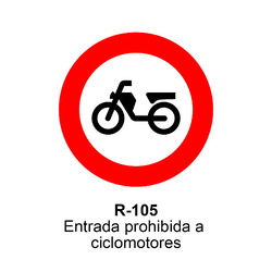 R-105 Entrada prohibida a ciclomotores  <p class="new_señal"> NUEVA </p> Señales DEFINITIVAS ( Fondo blanco )