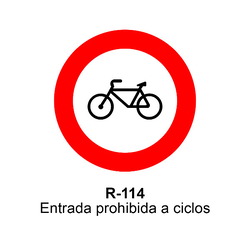 R-114 Entrada prohibida a ciclos  <p class="new_señal"> NUEVA </p> Señales DEFINITIVAS ( Fondo blanco )