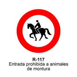 R-117 Entrada prohibida a animales de montura  <p class="new_señal"> NUEVA </p> Señales DEFINITIVAS ( Fondo blanco )