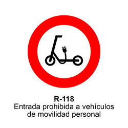 R-118 Entrada prohibida a vehículos de movilidad personal  <p class="new_señal"> NUEVA </p> Señales DEFINITIVAS ( Fondo blanco )