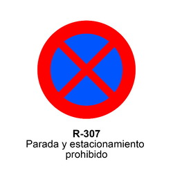 R-307 Parada y estacionamiento prohibido  <p class="new_señal"> NUEVA </p> Señales DEFINITIVAS ( Fondo blanco )