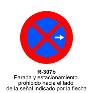 R-307b Parada y estacionamiento prohibido hacia la derecha