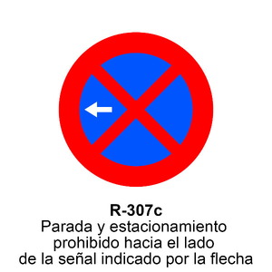 R-307c Parada y estacionamiento prohibido hacia la izquierda