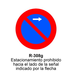 R-308g Estacionamiento prohibido a la derecha