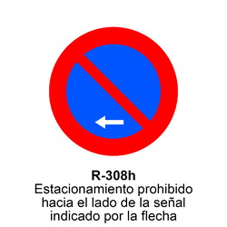 R-308h  Estacionamiento prohibido a la izquierda  <p class="new_señal"> NUEVA </p> Señales DEFINITIVAS ( Fondo blanco )