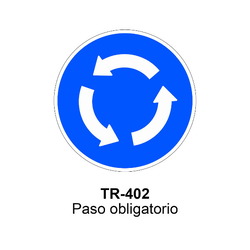 TR-402 Intersección de sentido giratorio obligatorio Señales OBRA (fondo amarillo)