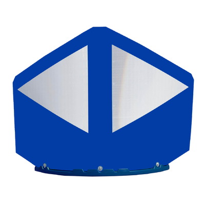 Baliza divergente de 2 piezas para separación de carriles. Hito de Vértice Compuesto de 170cm, pantalla verde o azul. Obispo compuesto por base y pantalla recambiables. Dimensiones: 1700x500x1240mm
