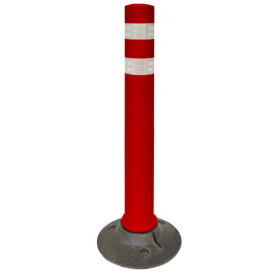 Baliza H-75 desmontable con dos bandas reflectantes blancas. Hito cilíndrico de señalización carretera. Altura 75cm. Base de goma. Colores: rojo,verde,azul.