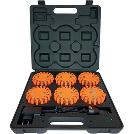 Balizamiento manual, paletas, bastón luminoso y banderas de señalización 7660 Maleta de 6 balizas de señalización LED color naranja