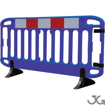 La valla de plástico FRONTIER, azul con pies giratorios anti-tropiezo