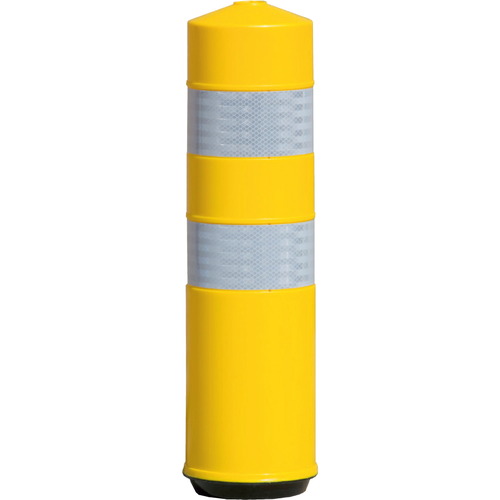 Baliza cilíndrica H75 Flexible con dos bandas reflectantes. Hito cilíndrico de delimitación y señalización en carretera. Fabricada en Polietileno (plástico) de baja densidad. Flexible y resistente al desgarro. Dimensiones: Ø19x73cm. Incluye tornillería