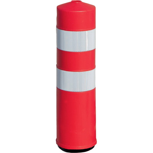 Baliza cilíndrica H75 Flexible con dos bandas reflectantes. Hito cilíndrico de delimitación y señalización en carretera. Fabricada en Polietileno (plástico) de baja densidad. Flexible y resistente al desgarro. Dimensiones: Ø19x73cm. Incluye tornillería