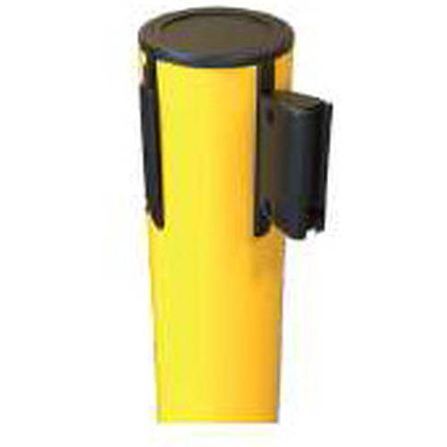 Poste separador con base cuadrada dotada con caucho para proteger el suelo de rayaduras. Medidas 380x380x13mm con un tubo de  Ø70x1,8mm. Altura total de 860mm y longitud de cinta de 3m, dotada de sistema de frenado lento para asegurar la máxima seguridad