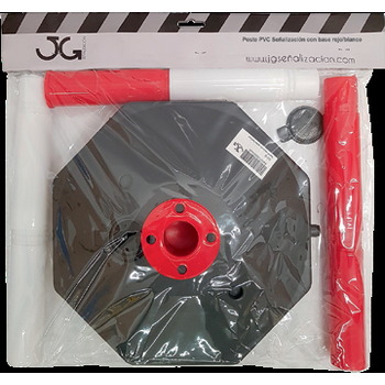Poste Señalización Rojo/Blanco con base octogonal rellenable