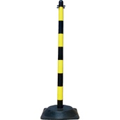 Postes y cadenas de plástico, precaución suelo mojado 102APE Poste plástico Negro/Amarillo con base cuadrada pesada