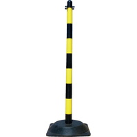 Postes y cadenas de plástico, precaución suelo mojado 102APE Poste plástico Negro/Amarillo con base cuadrada pesada
