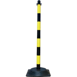 Postes y cadenas de plástico, precaución suelo mojado 102APE Poste plástico Negro/Amarillo con base cuadrada pesada