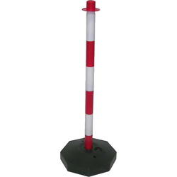 Postes y cadenas de plástico, precaución suelo mojado 102 Poste Señalización Rojo/Blanco con base octogonal rellenable