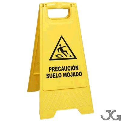 Señal de precaución Mantenga la distancia de seguridad. Caballete plegable de PVC amarillo con texto "Mantenga la distancia de seguridad". De 30x63cm. Señalizacion covid 19