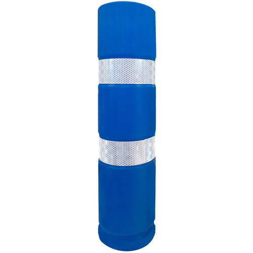 Baliza de Ø13x50 cm con 2 bandas reflectantes de 5 cm de ancho con nivel de reflexión.. Disponibles en color verde o azul