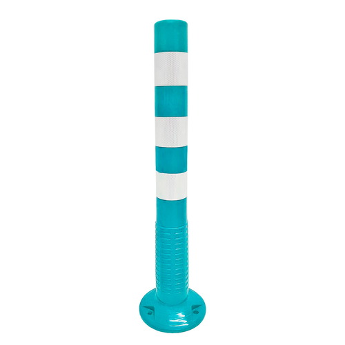 Bolardo delimitador de poliuretano Flexible de 75 cm altura con 3 bandas reflectantes N1 de 5cm. Disponibles en naranja, verde, azul y verde fluorescente