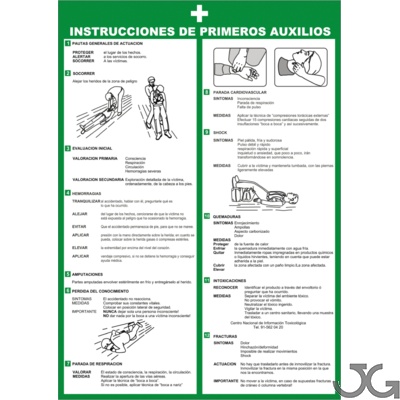 Carteles señalización instrucciones de primeros auxilios. Estas señales establecen un procedimiento básico de primeros auxilios u otras emergencias en diversas instalaciones.