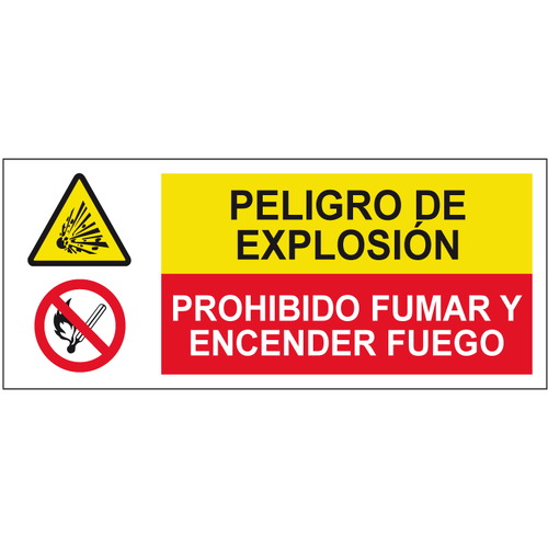 Cartelería señales combinadas de advertencia y obligación, advertencia y prohibición. Señales para señalar riesgos complejos. Disponibles en poliestireno blanco de 1mm, vinilo adhesivo y aluminio blanco de 0,8mm. Medidas: 210x290mm, 300x400mm, 400x600mm.