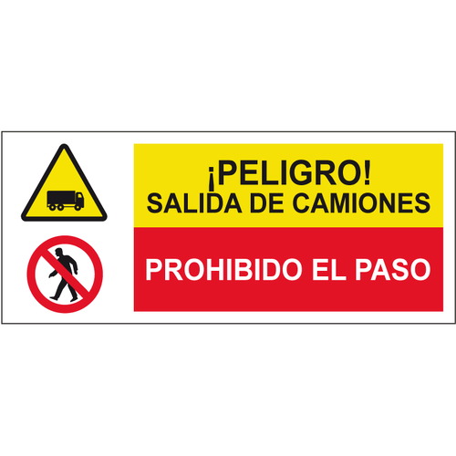 Cartelería señales combinadas de advertencia y obligación, advertencia y prohibición. Señales para señalar riesgos complejos. Disponibles en poliestireno blanco de 1mm, vinilo adhesivo y aluminio blanco de 0,8mm. Medidas: 210x290mm, 300x400mm, 400x600mm.