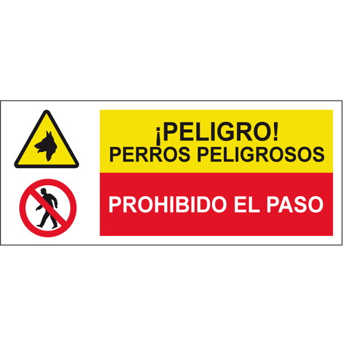 Cartelería señales combinadas de advertencia y obligación, advertencia y prohibición. Señales para señalar riesgos complejos. Disponibles en poliestireno blanco de 1mm, vinilo adhesivo y aluminio blanco de 0,8mm. Medidas: 210x290mm, 300x400mm, 400x600mm.