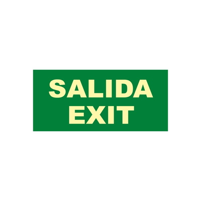 Señales verticales de evacuación, salvamento y socorro fotoluminiscentes. Advierten del lugar donde se encuentran las salidas de emergencia, lavabos, duchas de descontaminación, primeros auxilios, etc.