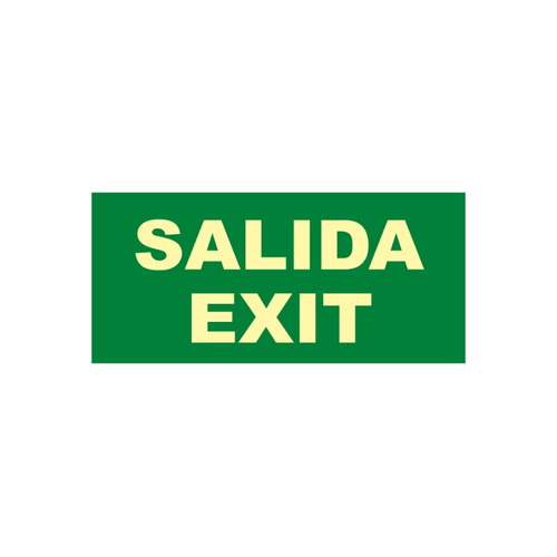 Señales verticales de evacuación, salvamento y socorro fotoluminiscentes. Advierten del lugar donde se encuentran las salidas de emergencia, lavabos, duchas de descontaminación, primeros auxilios, etc.