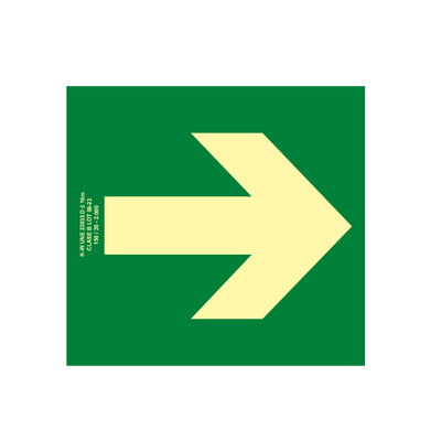 Señales para recorridos de evacuación Señales horizontales fotoluminiscentes de evacuación de emergencia para casos de emergencia. Disponibles en 320x160mm, 224x224mm y 160x160mm